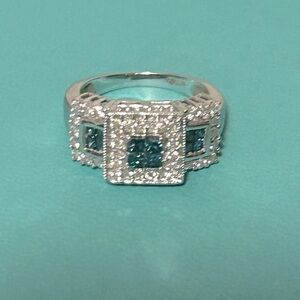 Blue and white Diamond 14k white gold ring